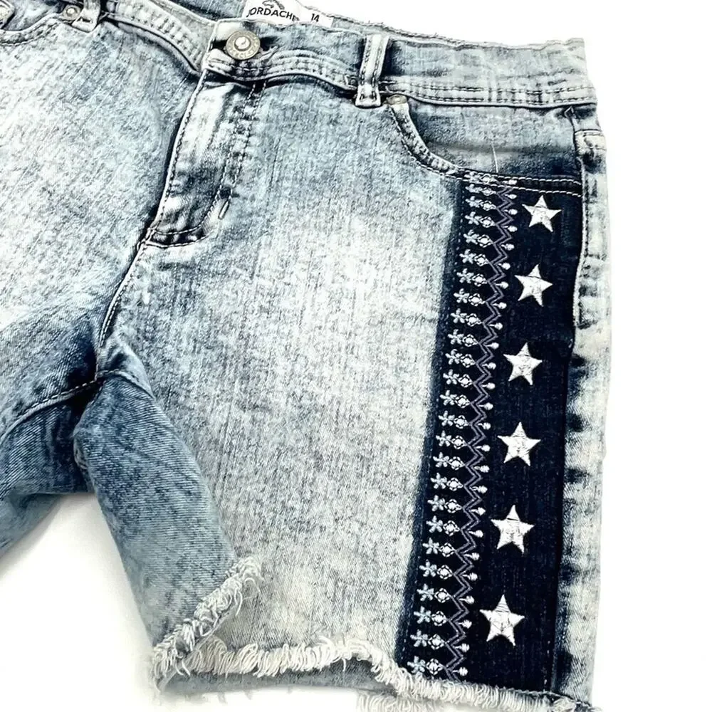 JORDACHE women's denim shorts details on sides embroidered stars SZ 14 (teens)